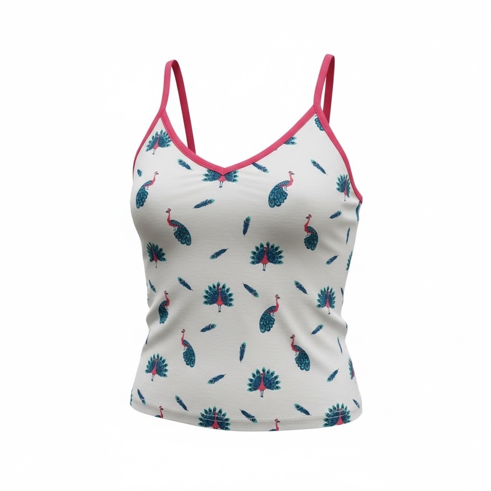 Bubble Baby Peacock Print Bamboo Viscose Cami Top White Pink XXS/XS